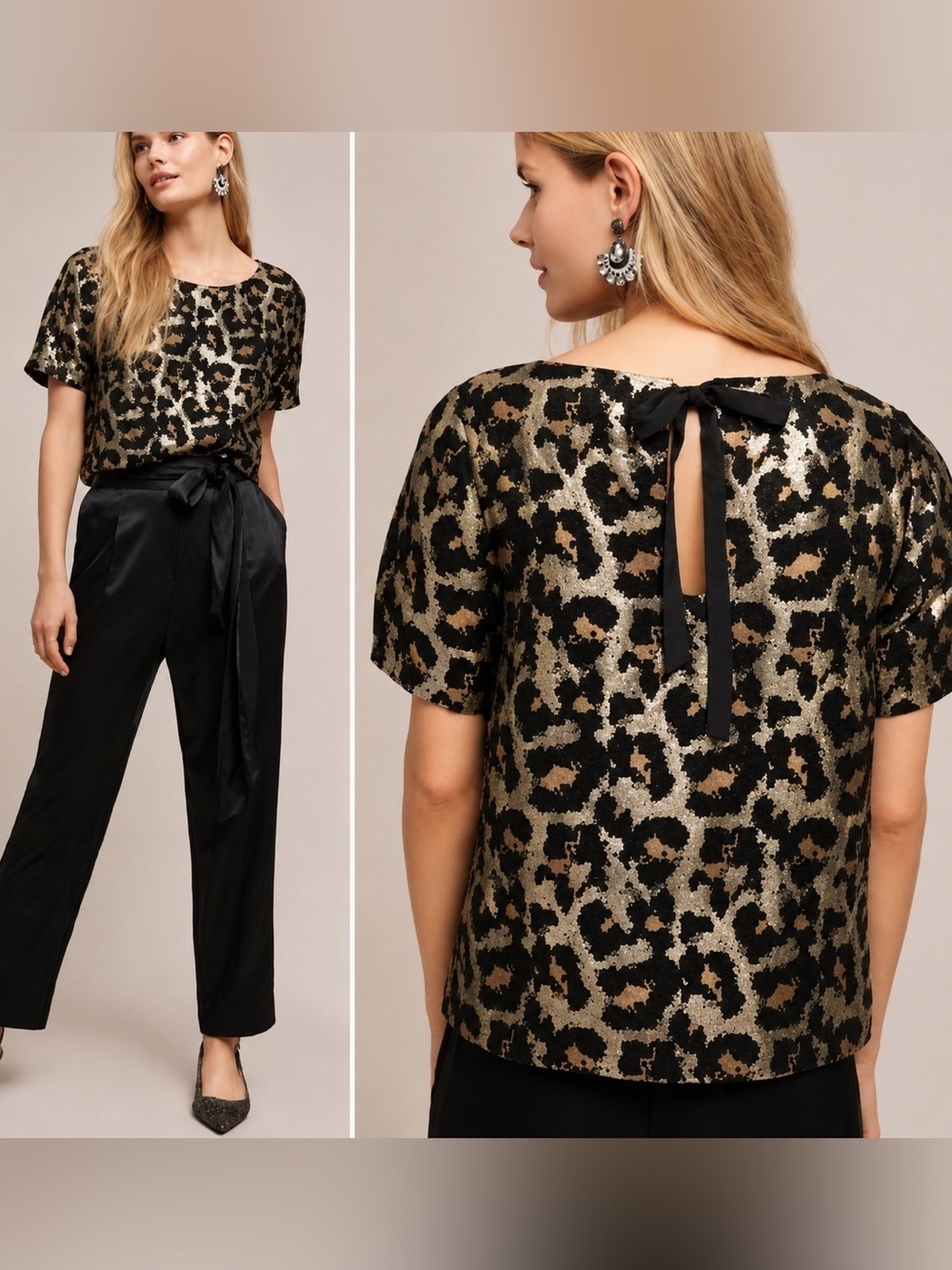 Anthropology Hutch metallic leopard print top, small
